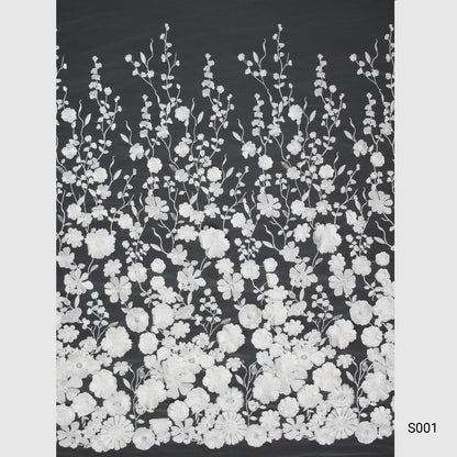 Tulle Ricamato con Fiori 3D Multiforme e Foglie