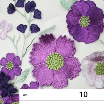 Tulle Ricamato con Fiori 3D Multiforme e Foglie