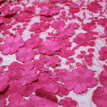 Tulle Ricamato con Fiori 3D Multiforme e Foglie