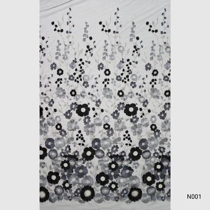 Tulle Ricamato con Fiori 3D Multiforme e Foglie