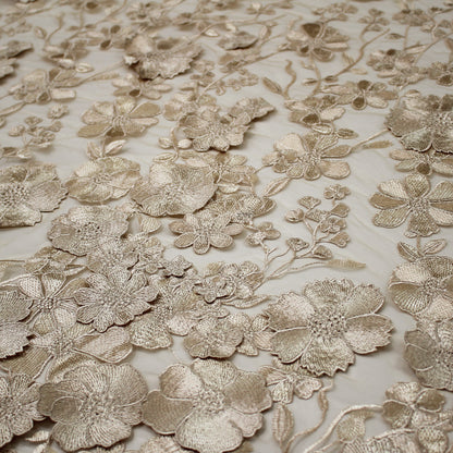 Tulle Ricamato con Fiori 3D Multiforme e Foglie
