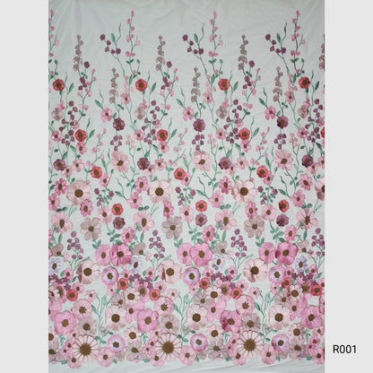 Tulle Ricamato con Fiori 3D Multiforme e Foglie