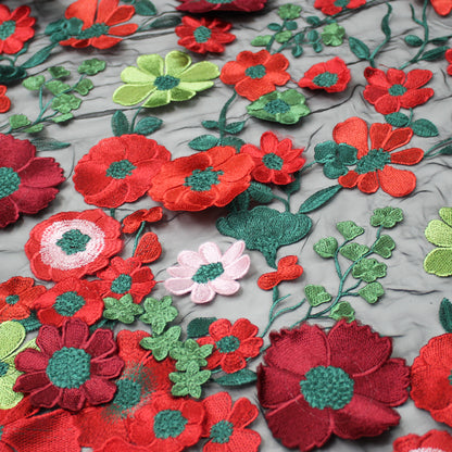 Tulle Ricamato con Fiori 3D Multiforme e Foglie