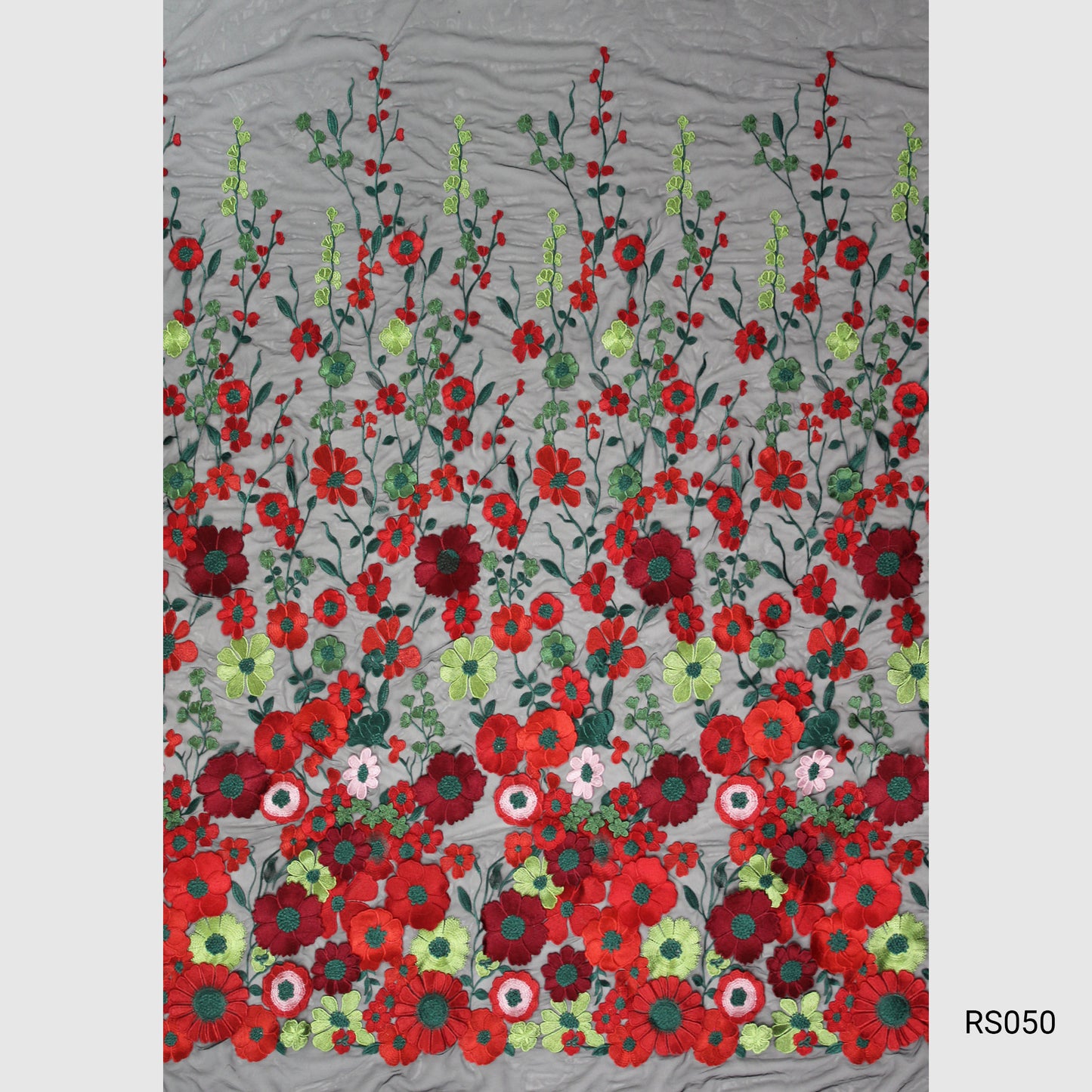 Tulle Ricamato con Fiori 3D Multiforme e Foglie