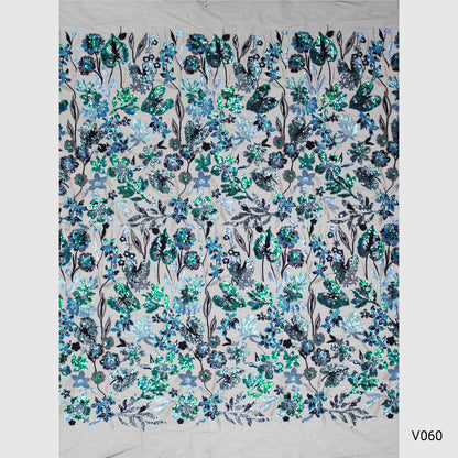 Embroidered Tulle with Large Multicolor Flowers and Leaves