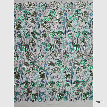 Embroidered Tulle with Large Multicolor Flowers and Leaves