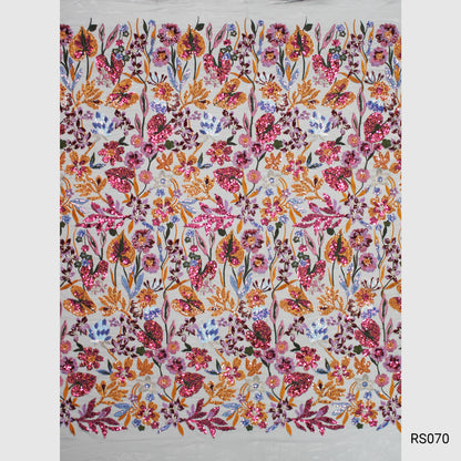 Embroidered Tulle with Large Multicolor Flowers and Leaves