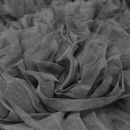 Tulle Ricamato con Fiori Grandi 3D e Rouches