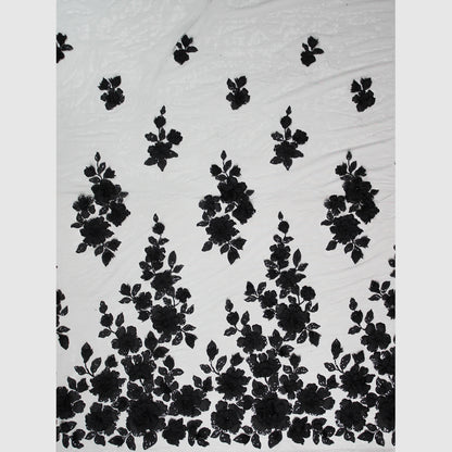 Embroidered Tulle with Organza Flowers, Beads, Corals, and Paillettes