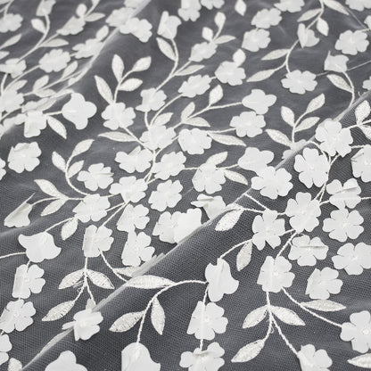 Embroidered Tulle with Raised Flowers and Embroidered Leaves