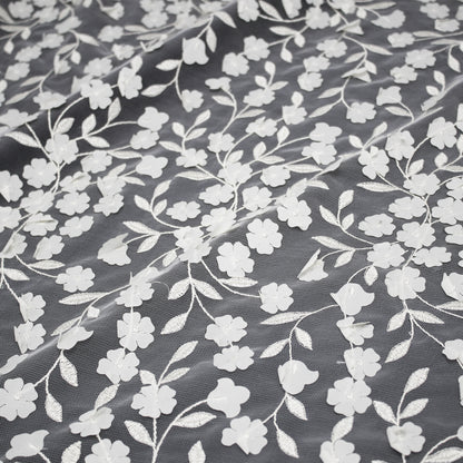 Embroidered Tulle with Raised Flowers and Embroidered Leaves