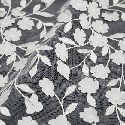 Embroidered Tulle with Raised Flowers and Embroidered Leaves