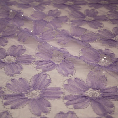 Tulle Ricamato con Fiori in Tulle e Paillettes