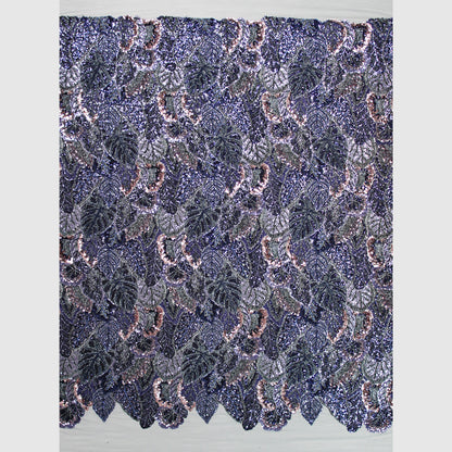 Embroidered Tulle with Full-Field Leaves, Multicolor Paillettes, and Corals