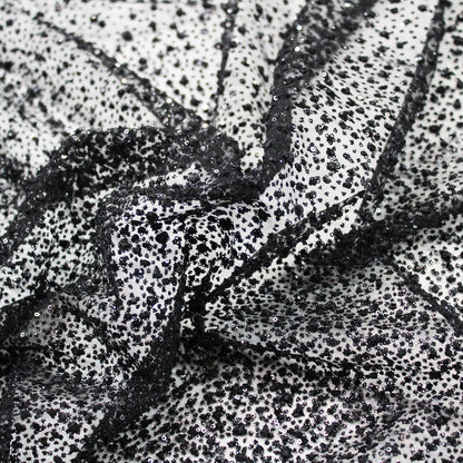 Embroidered Glitter Tulle with Double Border, 3D Puffy Degradé & Sequins