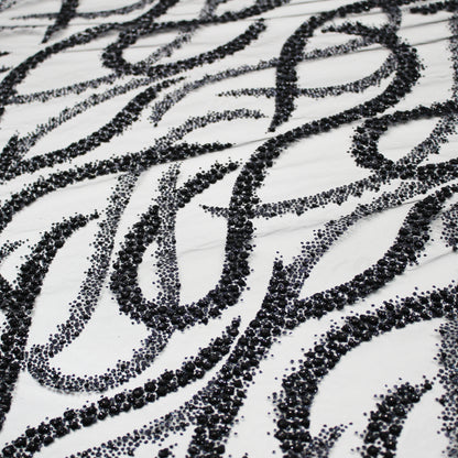 Embroidered Glitter Tulle with Wave Interlacing