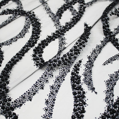 Embroidered Glitter Tulle with Wave Interlacing