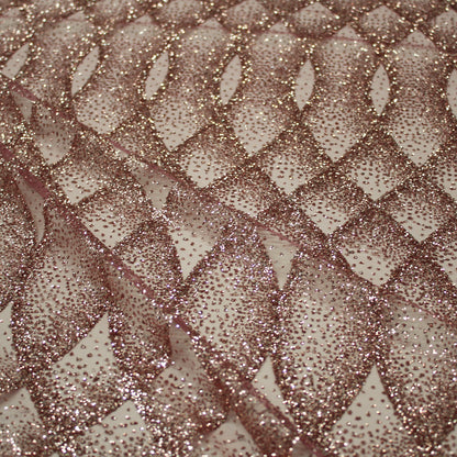 Tulle Ricamato Glitter con Intreccio di Onde Regolari e Motivo Geometrico