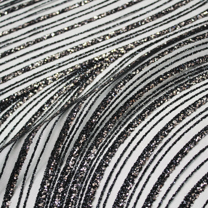 Embroidered Glitter Tulle with Irregular Waves