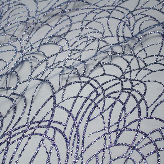 Tulle Ricamato Glitter con Scarabocchio di Intrecci Linee Curve Circolari