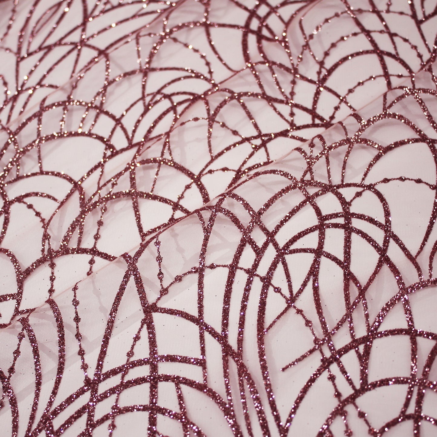 Tulle Ricamato Glitter con Scarabocchio di Intrecci Linee Curve Circolari