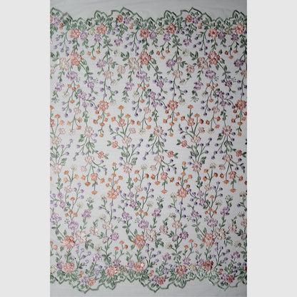 Tulle Ricamato Lavanda con Fiori Pesco in Lurex