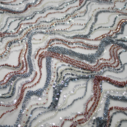Embroidered Tulle with Multicolor Sequins and Natural Wave Pattern