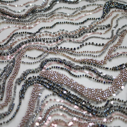Embroidered Tulle with Multicolor Sequins and Natural Wave Pattern