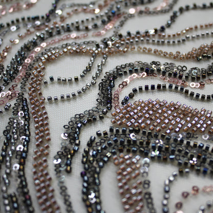 Embroidered Tulle with Multicolor Sequins and Natural Wave Pattern