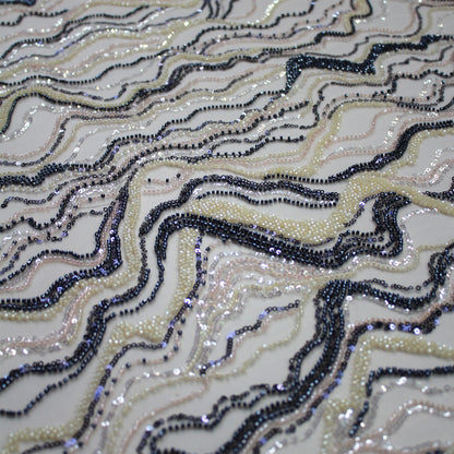 Embroidered Tulle with Multicolor Sequins and Natural Wave Pattern