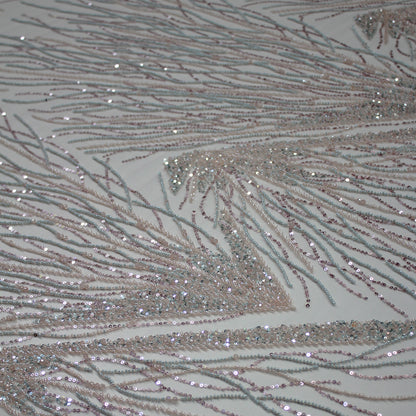 Tulle Ricamato con Pailettes Multicolor con Motivo Naturale Ramage