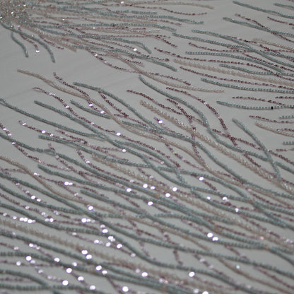Tulle Ricamato con Pailettes Multicolor con Motivo Naturale Ramage
