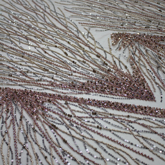 Tulle Ricamato con Pailettes Multicolor con Motivo Naturale Ramage