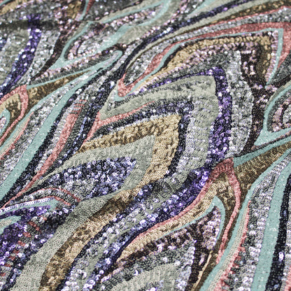 Tulle Ricamato con Paillettes a Campo Pieno ad Archi Irregolari
