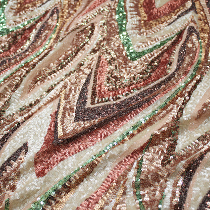 Tulle Ricamato con Paillettes a Campo Pieno ad Archi Irregolari
