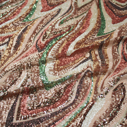 Tulle Ricamato con Paillettes a Campo Pieno ad Archi Irregolari