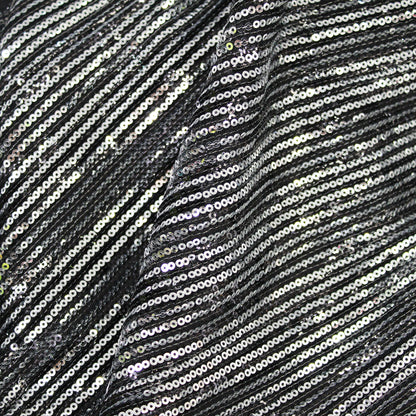 Tulle Ricamato con Paillettes a Campo Pieno in Fasce Verticali