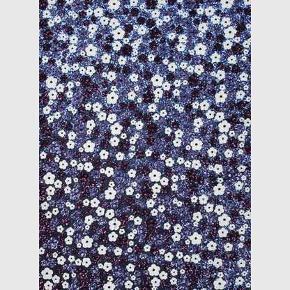 Tulle Ricamato con Paillettes a Campo Pieno e Fiori Multicolor