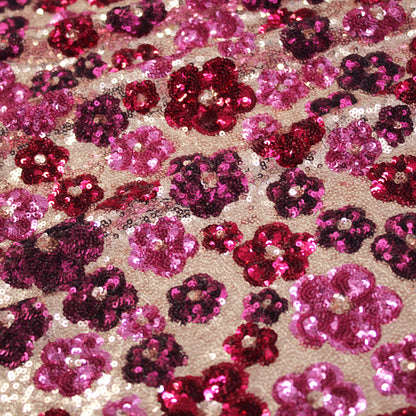 Tulle Ricamato con Paillettes a Campo Pieno e Fiori Multicolor