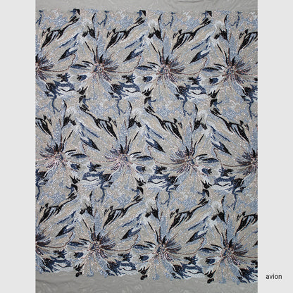Tulle Ricamato Paillettes Campo Pieno Multicolor con Fiori Grandi