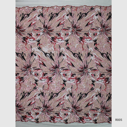 Tulle Ricamato Paillettes Campo Pieno Multicolor con Fiori Grandi