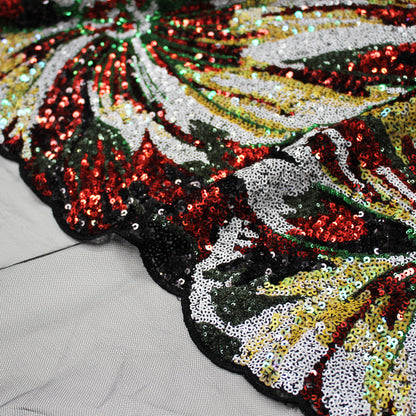 Tulle Ricamato Paillettes Campo Pieno Multicolor con Fiori Grandi