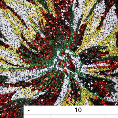 Tulle Ricamato Paillettes Campo Pieno Multicolor con Fiori Grandi