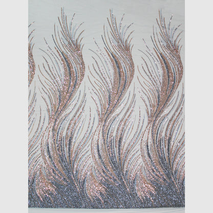Embroidered Tulle with Paillettes and Corals, Copper Effect, Mermaid Tail