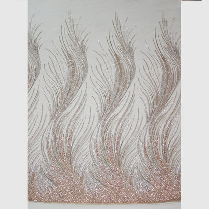 Embroidered Tulle with Paillettes and Corals, Copper Effect, Mermaid Tail