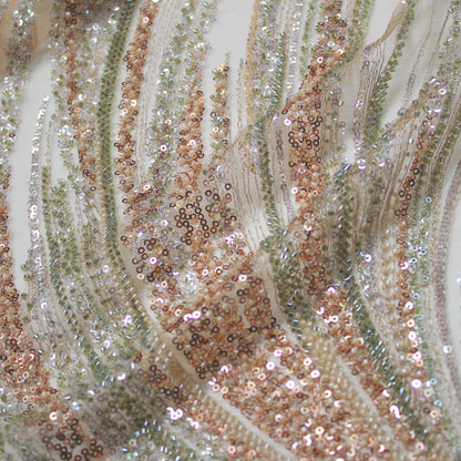 Embroidered Tulle with Paillettes and Corals, Copper Effect, Mermaid Tail