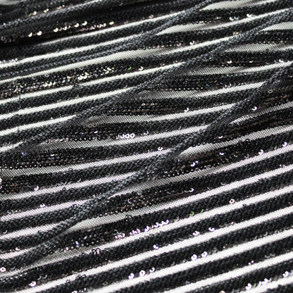Tulle Ricamato con Paillettes a Fasce Orizzontali