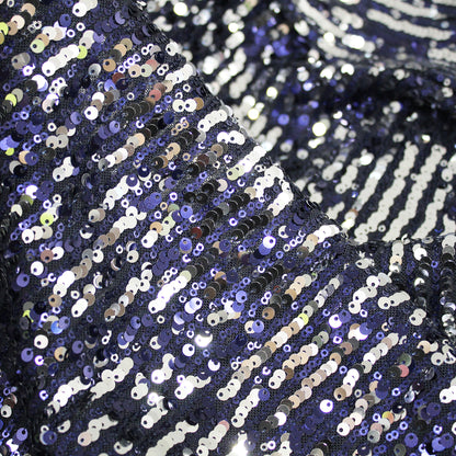 Tulle Ricamato con Paillettes a Fasce Verticali