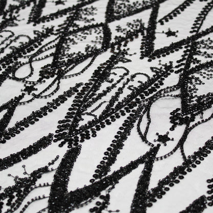 Embroidered Tulle with Paillettes and Coral Fringes