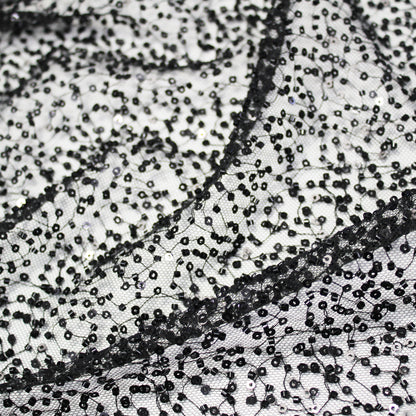 Tulle Ricamato con Paillettes e Perline a Campo Pieno